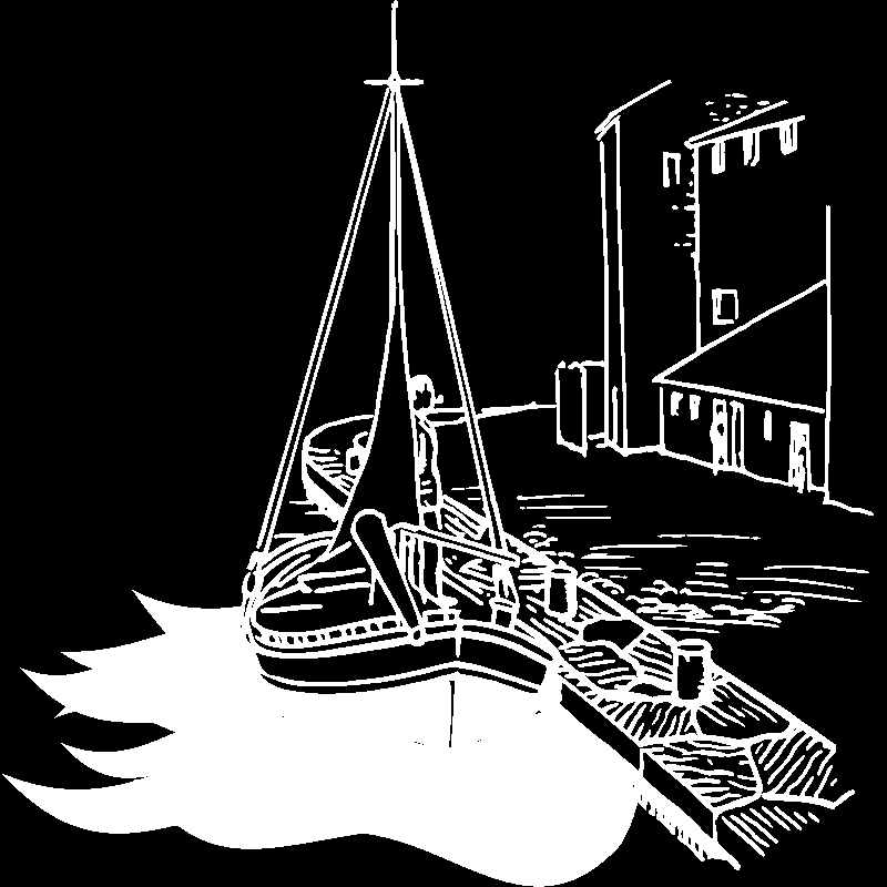 Boat in harbor illustration
